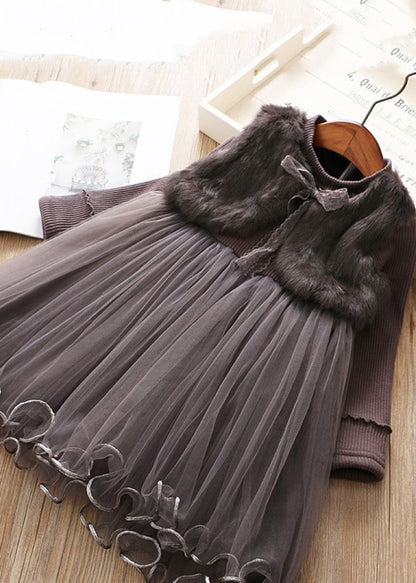 Modern Pink Mink Velvet False Two Pieces Warm Fleece Baby Dress Winter
