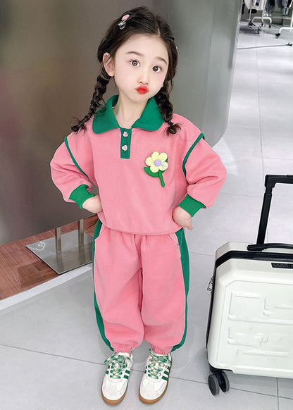 Modern Pink Peter Pan Collar Top and Lantern Pants Two Pieces Set Spring