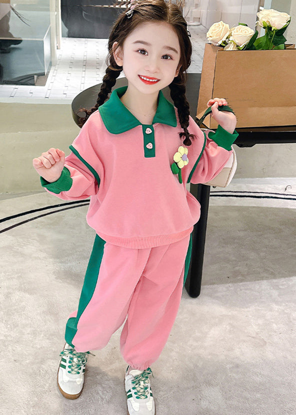 Modern Pink Peter Pan Collar Top and Lantern Pants Two Pieces Set Spring