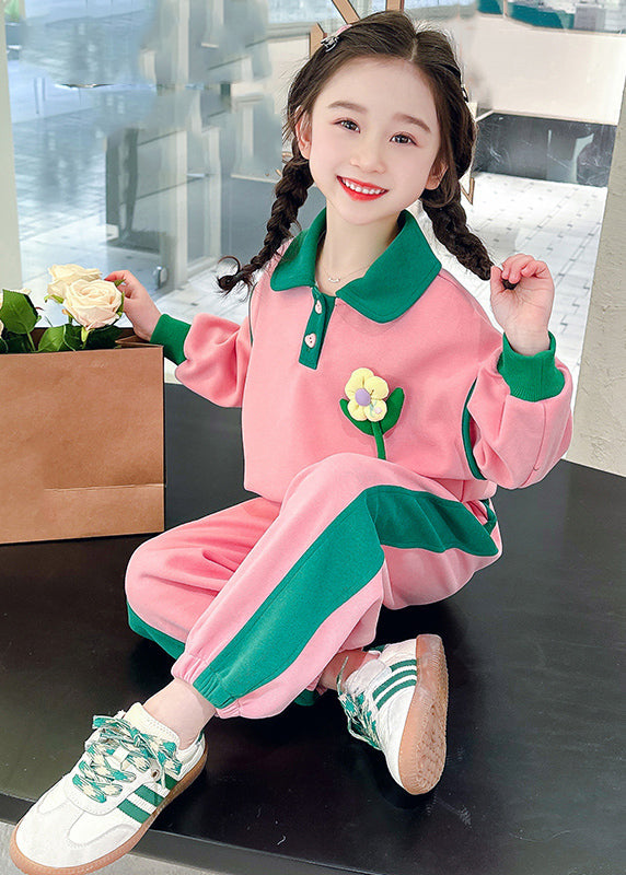 Modern Pink Peter Pan Collar Top and Lantern Pants Two Pieces Set Spring