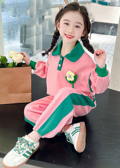 Modern Pink Peter Pan Collar Top and Lantern Pants Two Pieces Set Spring