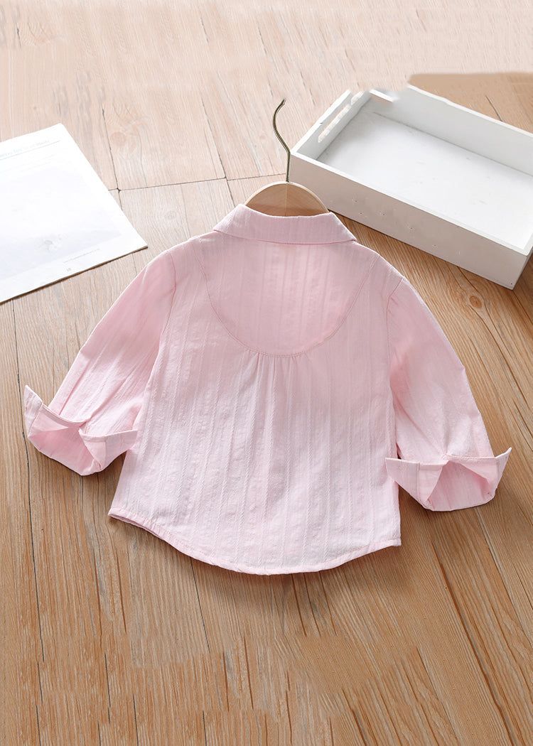 Modern Pink Peter Pan Collar Print Cotton Blouse Long Sleeve