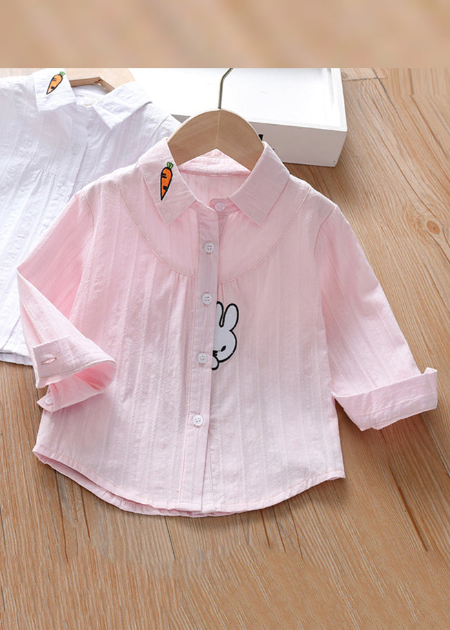 Modern Pink Peter Pan Collar Print Cotton Blouse Long Sleeve