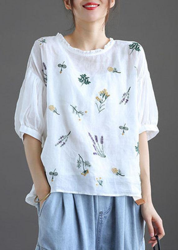 Modern Pink-flower2 Regular Embroideried Summer Half Sleeve