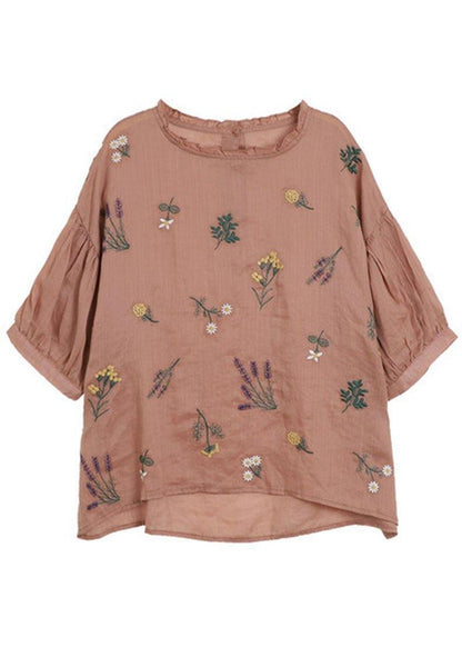 Modern Crane Pattern Regular Embroideried Summer Half Sleeve