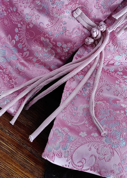 Modern Pink Stand Collar Jacquard Tasseled Fine Cotton Filled Coats Winter