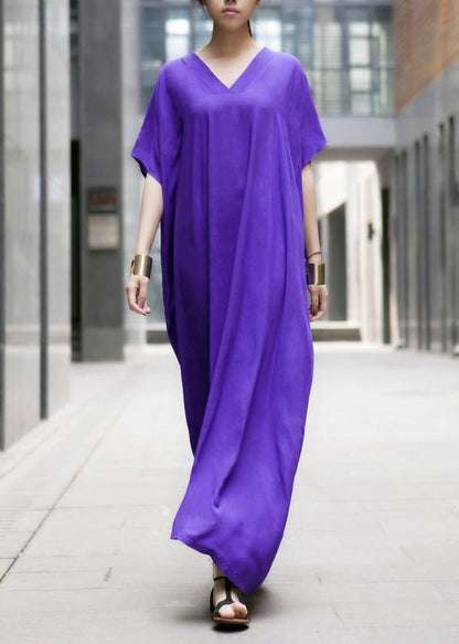 Modern Purple Clothes V Neck Baggy Dresses