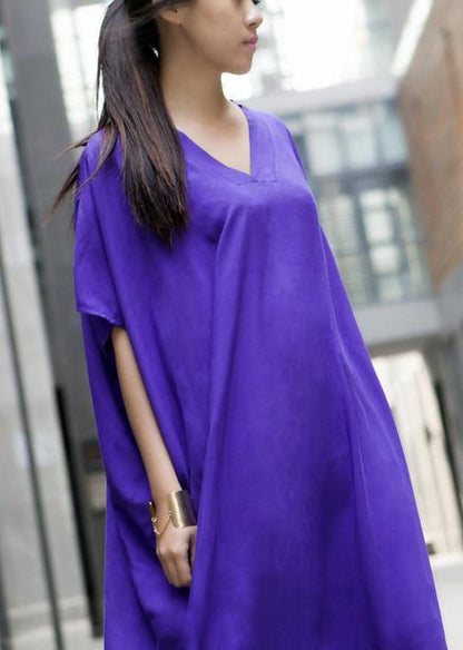 Modern Purple Clothes V Neck Baggy Dresses