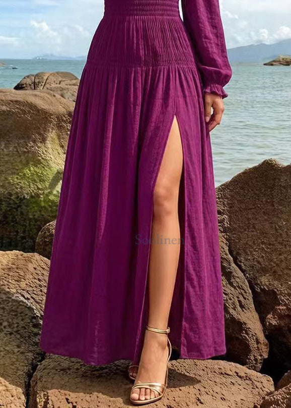 Modern Purple Cold Shoulder Side Open Cotton Vacation Dress Spring