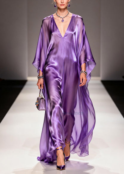 Modern Purple V Neck Draping Chiffon Holiday Dress Summer