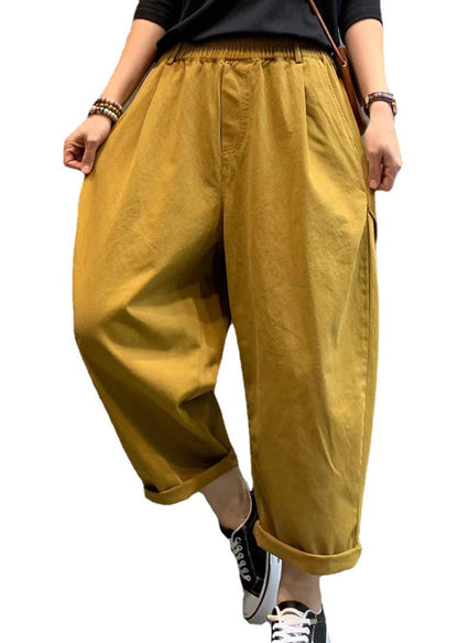 Modern Purple Elastic Waist Pockets Cotton Harem Pants Spring