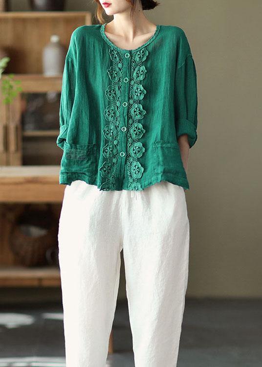Modern Red Hollow Out Embroideried Pockets Fall Long Sleeve Shirt Tops