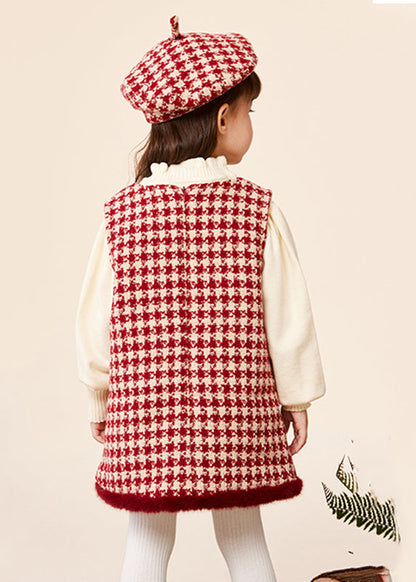 Modern Red Love Kids Hat Warm Dress and Sweaters Three Pieces Set Spring