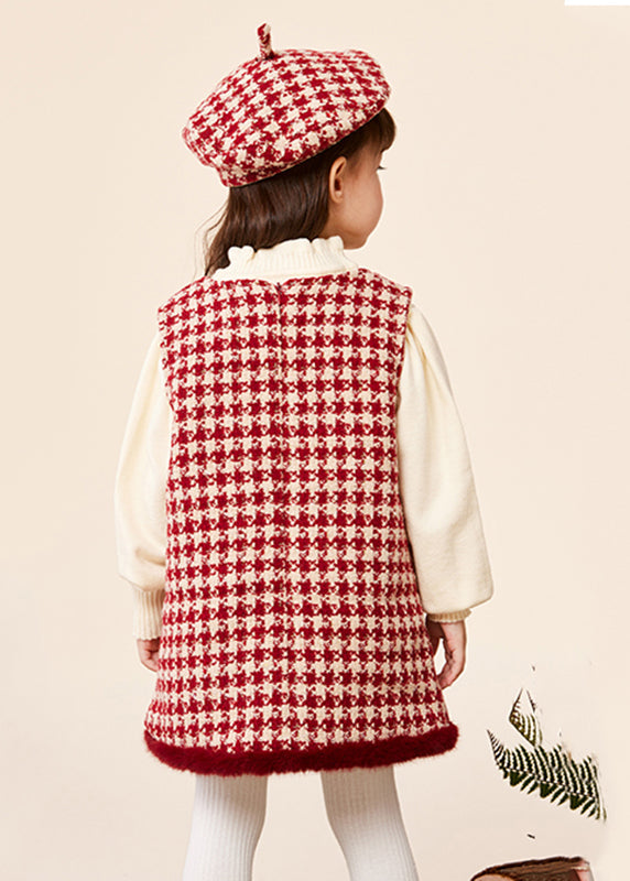 Modern Red Love Kids Hat Warm Dress and Sweaters Three Pieces Set Spring