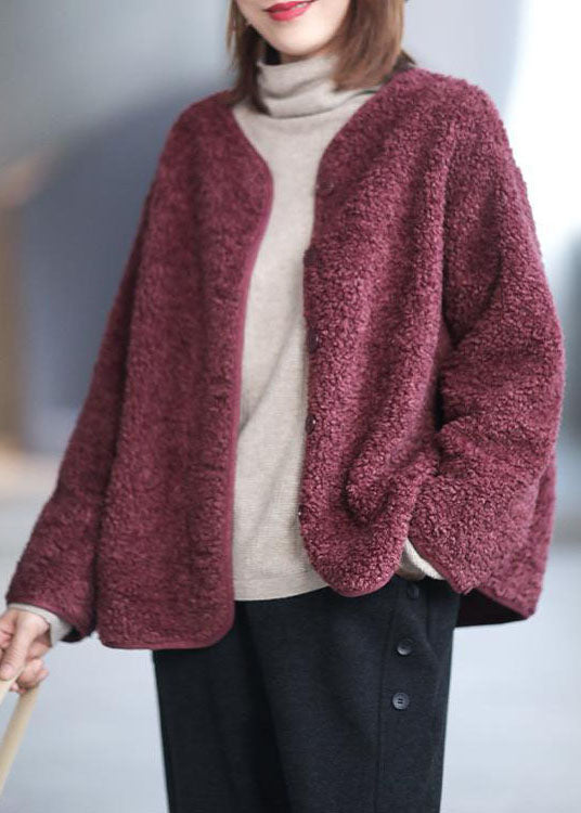 Modern Red Oversized Color Teddy Faux Fur Coats Winter