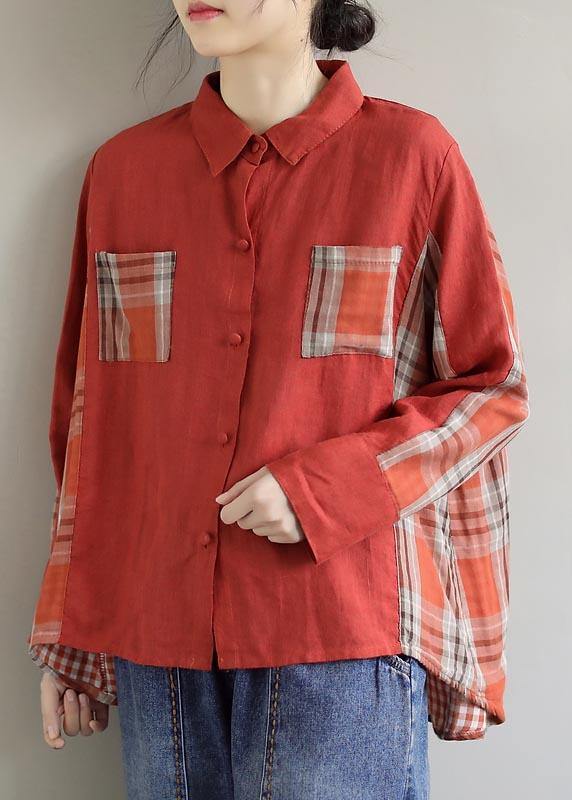 Modern Red Plaid Clothes For Women Lapel Patchwork Spring Top