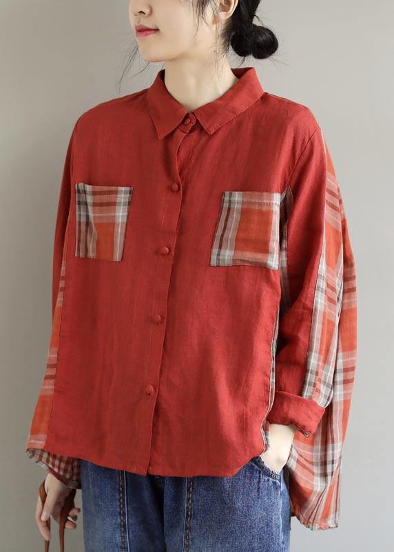 Modern Red Plaid Clothes For Women Lapel Patchwork Spring Top