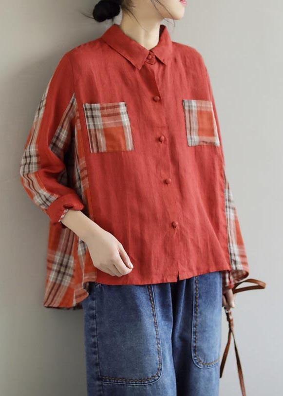 Modern Red Plaid Clothes For Women Lapel Patchwork Spring Top