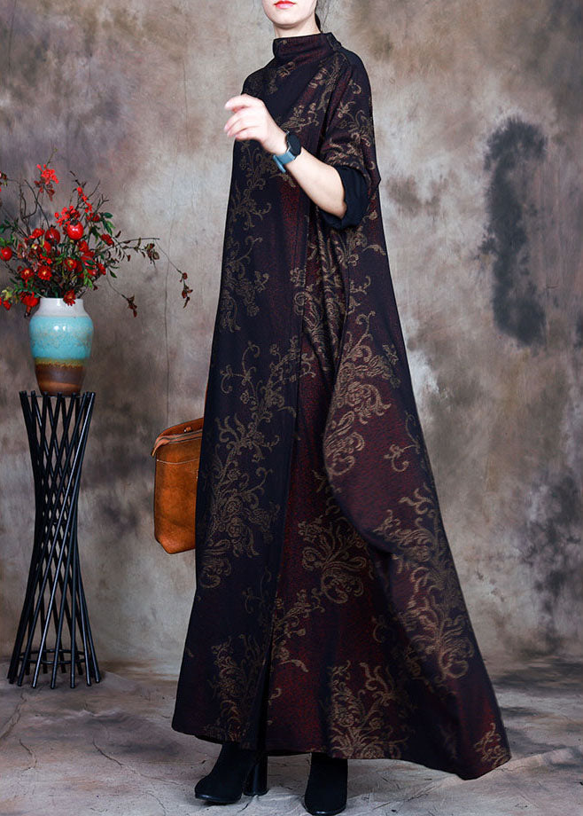 Modern Red Print Asymmetrical Design Fall Long Sleeve Holiday Dress