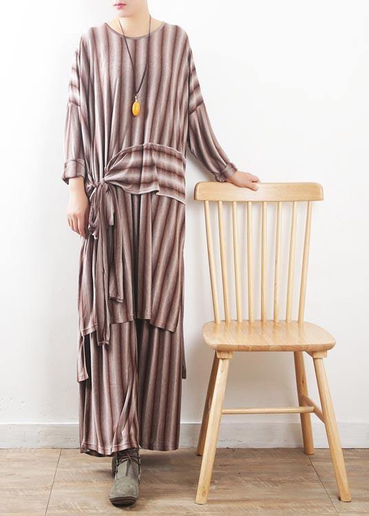 Modern Red Striped Cotton Asymmetrical Design Summer Two Pieces Set
