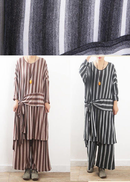 Modern Red Striped Cotton Asymmetrical Design Summer Two Pieces Set
