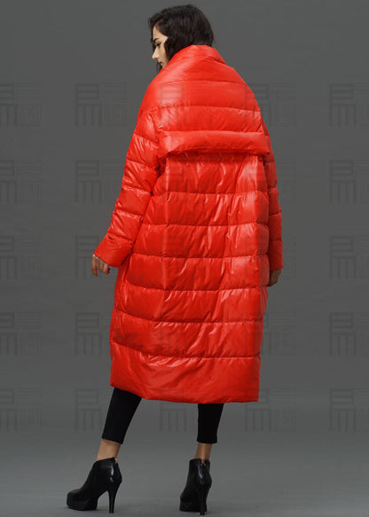 Modern Red Turtle Neck Cloak Sleeves Low High Design Winter Duck Down Coat