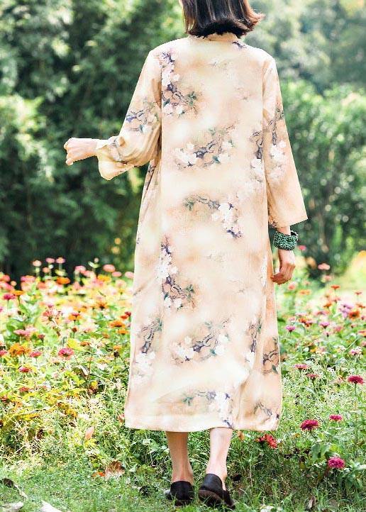 Modern Retro Printing Outfit Stand Collar Pockets Dress