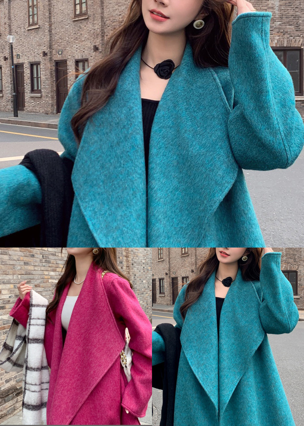Modern Rose Peter Pan Collar Pockets Woolen Coats Winter