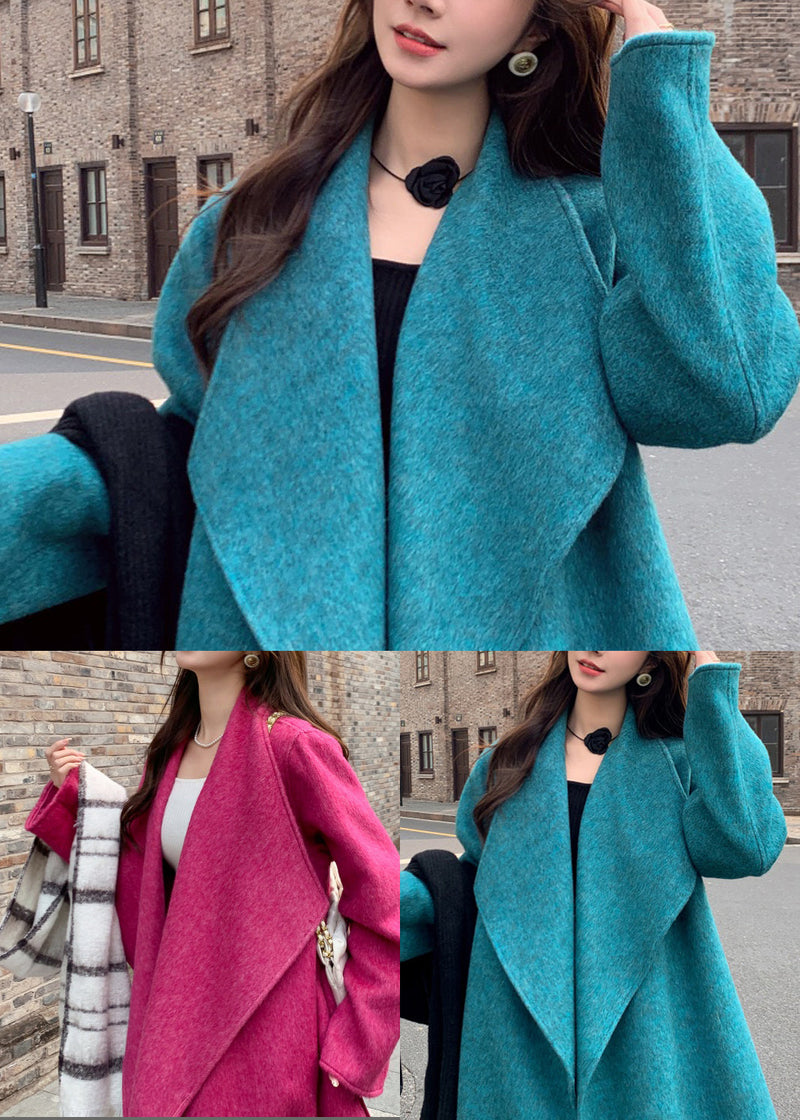 Modern Rose Peter Pan Collar Pockets Woolen Coats Winter