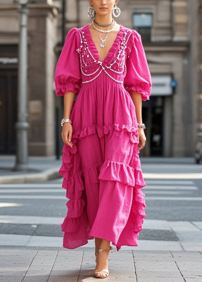 Modern Rose Ruffled Chain Linked Nail Bead Cotton Sundress Summer