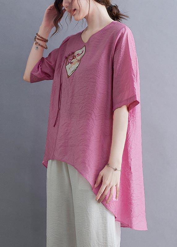 Modern Rose Low High Design Cotton Linen T Shirt Summer