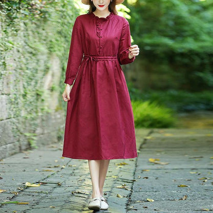 Modern Ruffled Drawstring Spring Tunics Fabrics Red Dress