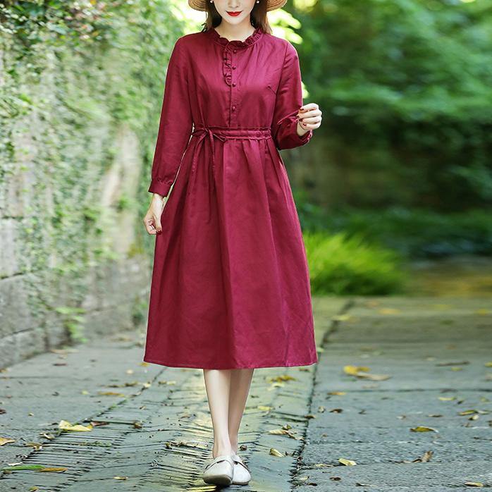 Modern Ruffled Drawstring Spring Tunics Fabrics Red Dress