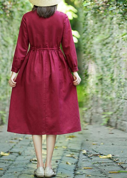 Modern Ruffled Drawstring Spring Tunics Fabrics Red Dress