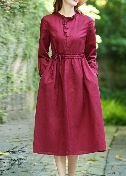 Modern Ruffled Drawstring Spring Tunics Fabrics Red Dress