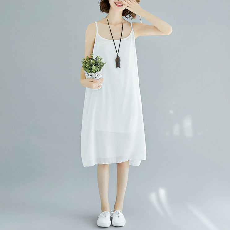 Modern Spaghetti Strap Chiffon Dresses Indian Sewing White Dresses