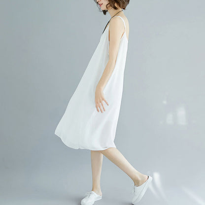 Modern Spaghetti Strap Chiffon Dresses Indian Sewing White Dresses
