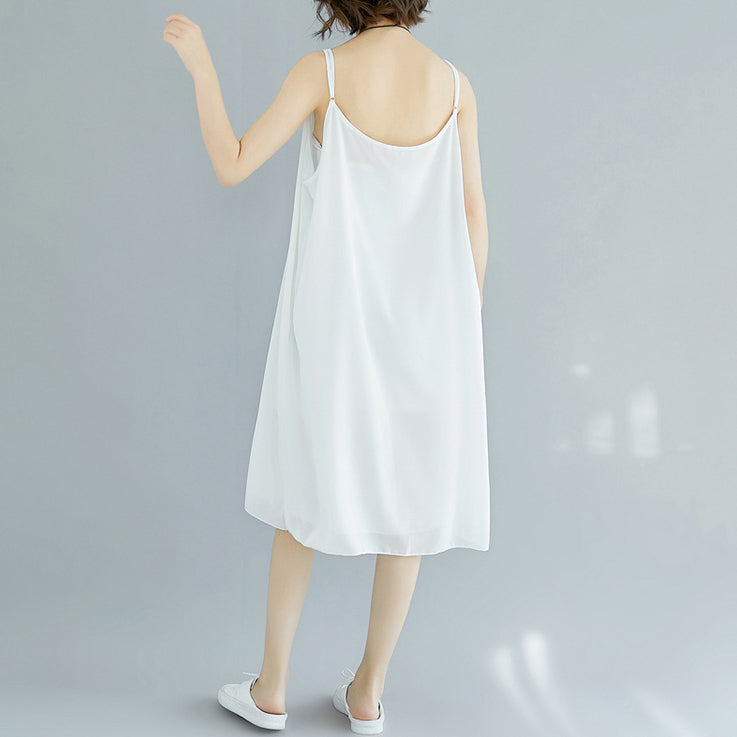 Modern Spaghetti Strap Chiffon Dresses Indian Sewing White Dresses