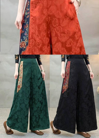 Modern Tea Green Oversized Jacquard Silk Straight Pants Spring