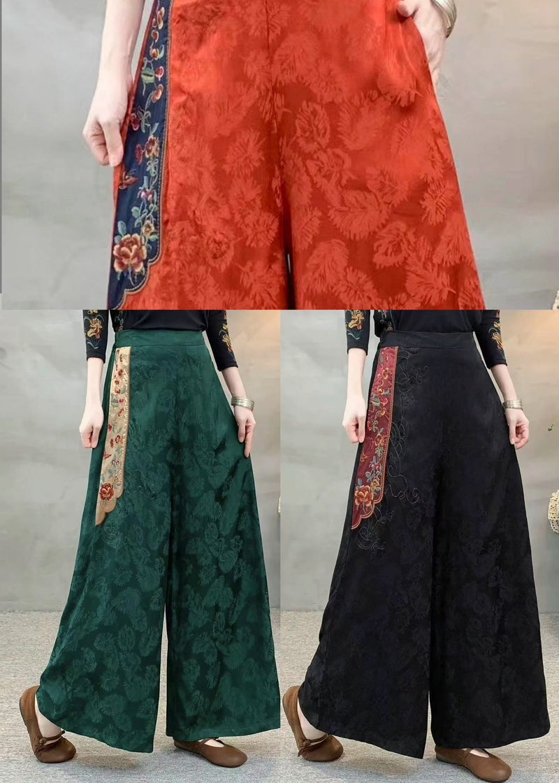 Modern Tea Green Oversized Jacquard Silk Straight Pants Spring