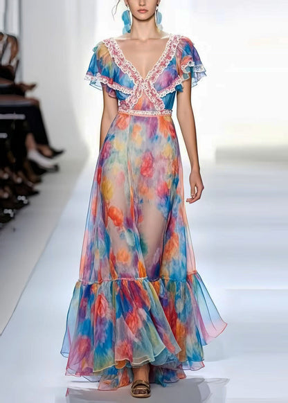 Modern Tie Dye Patchwork Lace Party Dress Summer