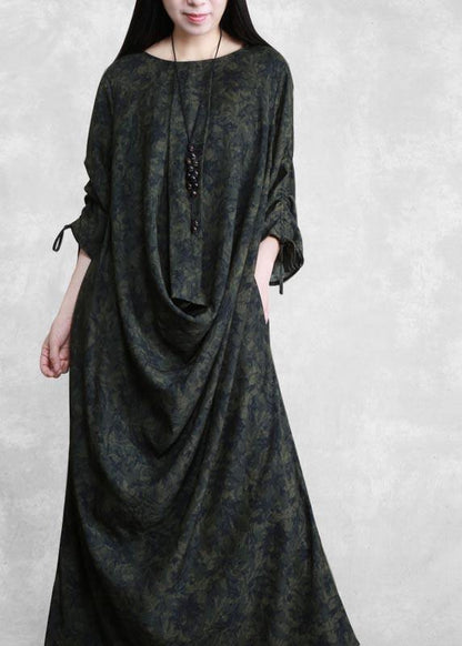 Modern V Neck Asymmetric Spring Clothes for Design Green Print Loose Dress