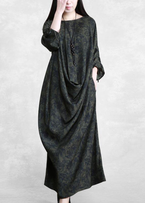Modern V Neck Asymmetric Spring Clothes for Design Green Print Loose Dress