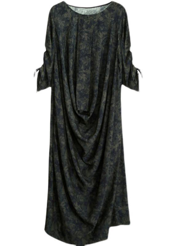 Modern V Neck Asymmetric Spring Clothes for Design Green Print Loose Dress
