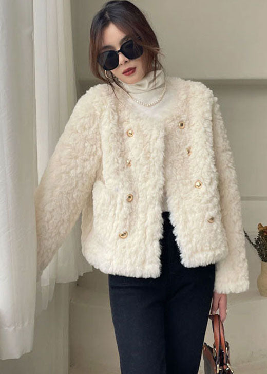 Modern White Button Faux Fur Puffers Jackets Winter Thick