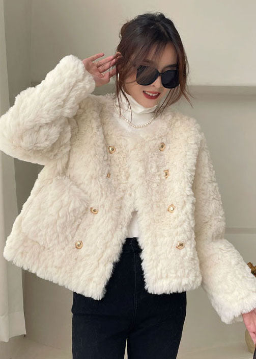 Modern White Button Faux Fur Puffers Jackets Winter Thick