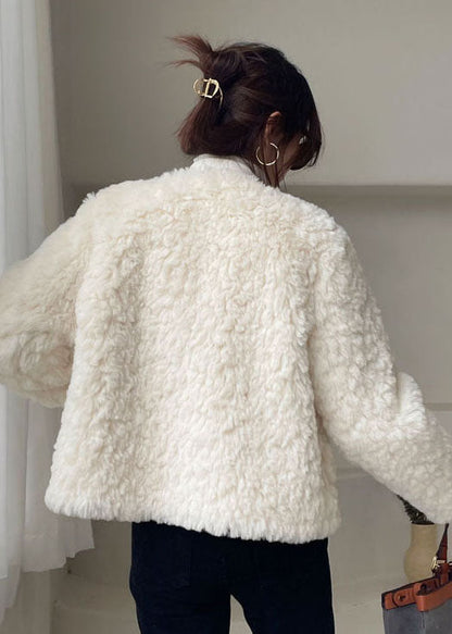 Modern White Button Faux Fur Puffers Jackets Winter Thick