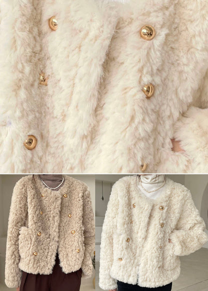 Modern White Button Faux Fur Puffers Jackets Winter Thick