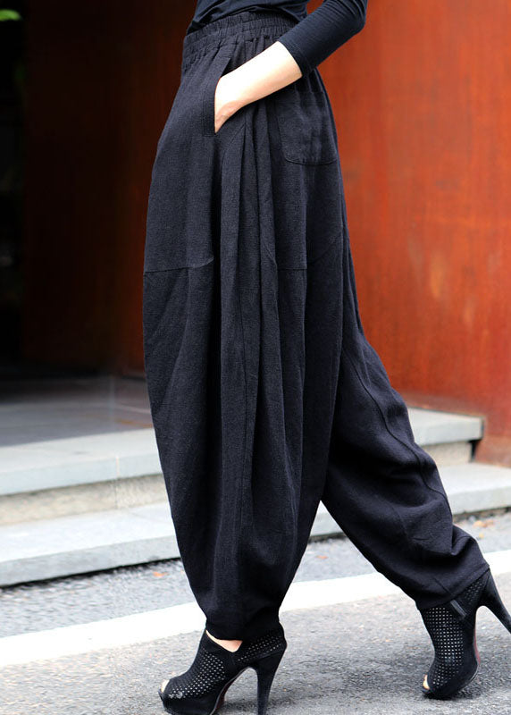 Modern White Elastic Waist Pockets Asymmetrical Design Spring Pants