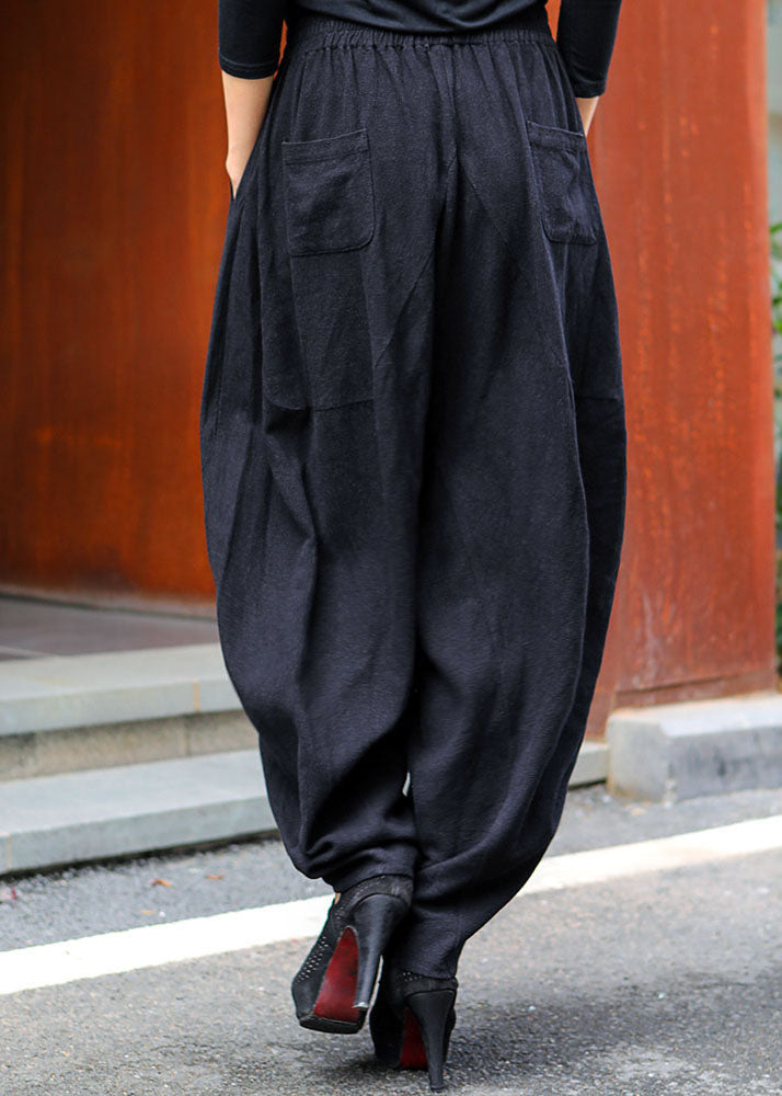 Modern White Elastic Waist Pockets Asymmetrical Design Spring Pants